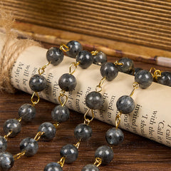 Miraculous Medal & Saint Benedict Key of 8 mm Round Black Stone Alloy Chain Rosary