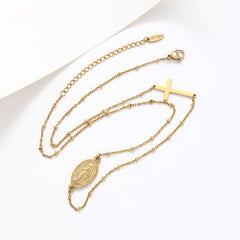 Elegant Gold-Tone Miraculous Medal&Simple Cross Pendant Necklace