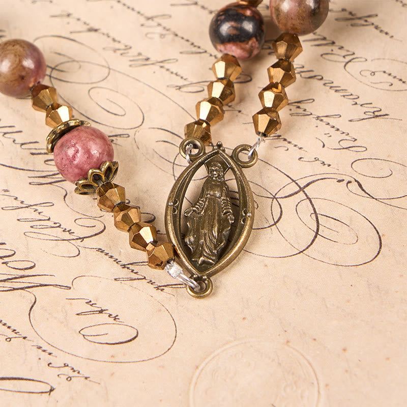 Vintage-Inspired Rosary with Pink Rhodonite - Journey with Christ