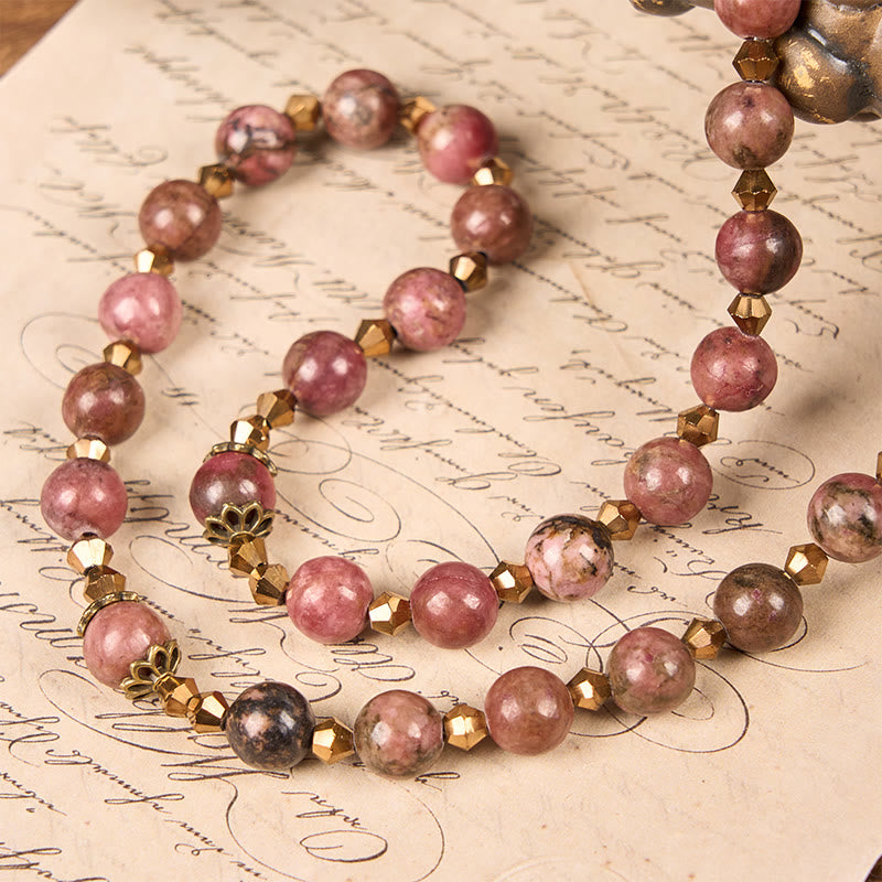 Vintage-Inspired Rosary with Pink Rhodonite - Journey with Christ