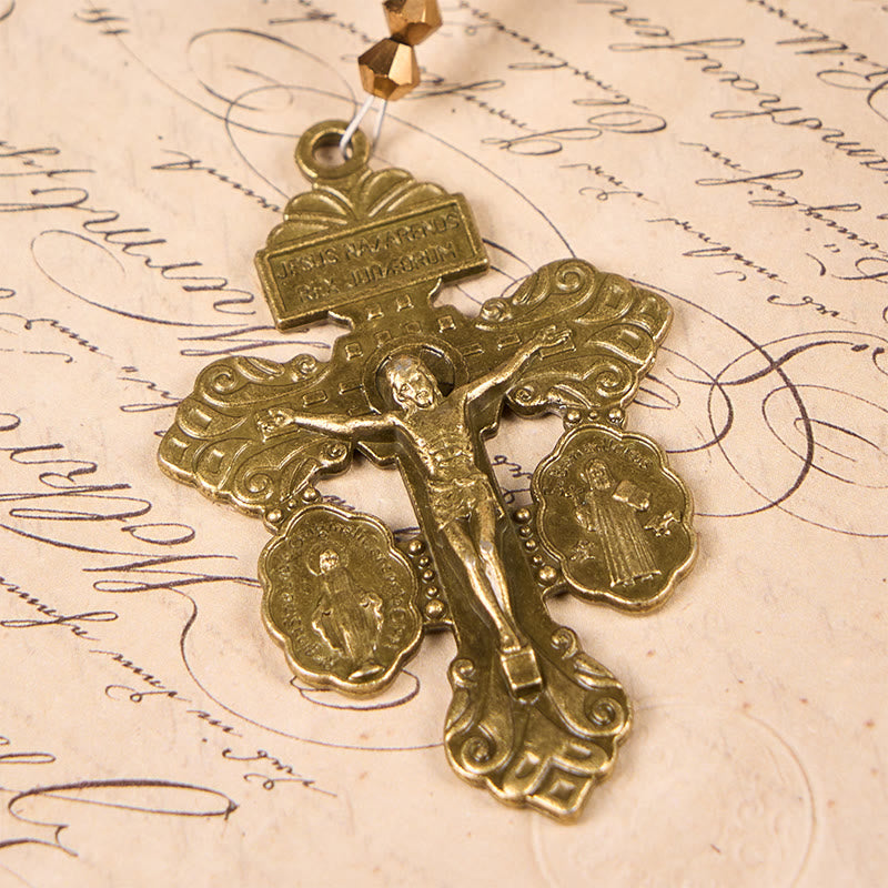 Vintage-Inspired Rosary with Pink Rhodonite - Journey with Christ