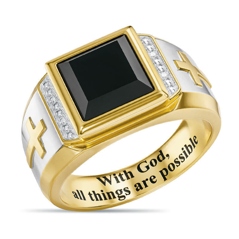 Christian Faith Two Tone Plated Cross Ring - With God All Things Are Possible