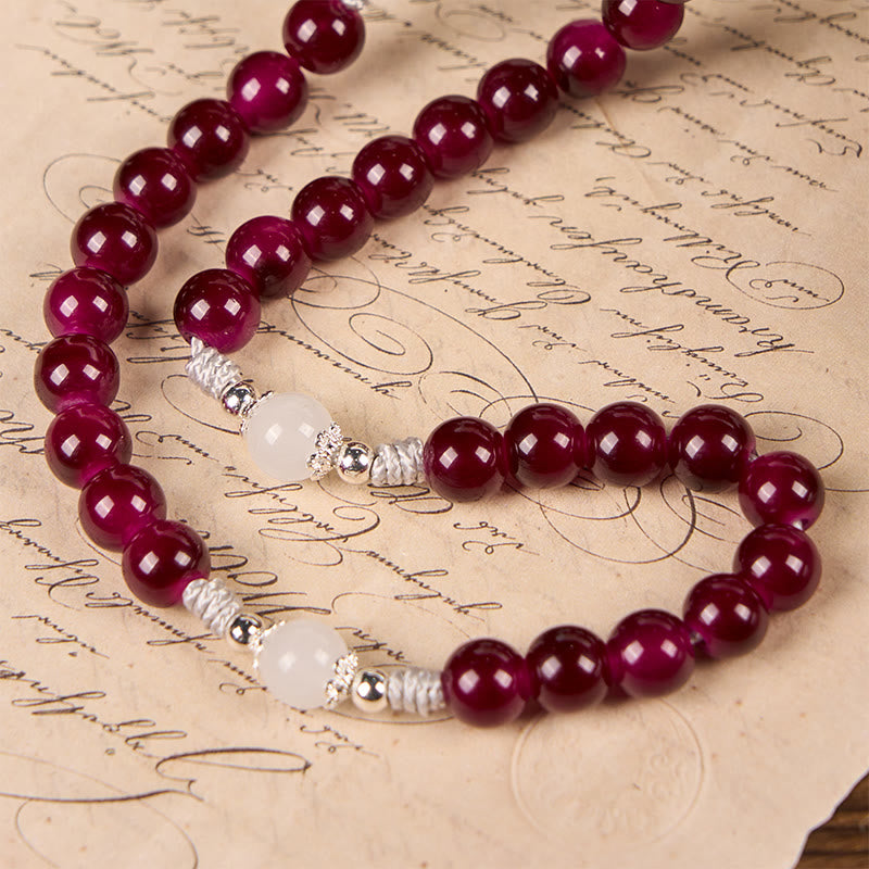 Divine Mercy & Crucifix of 8mm Garnet Chalcedony Rosary - Handmade Divine Beads
