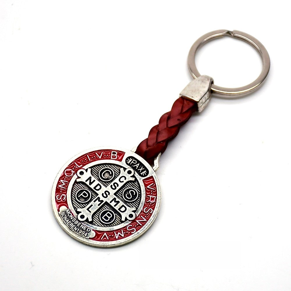 Holy Trinity Leather Keychain – Religious Metal Keyring Souvenir Gift
