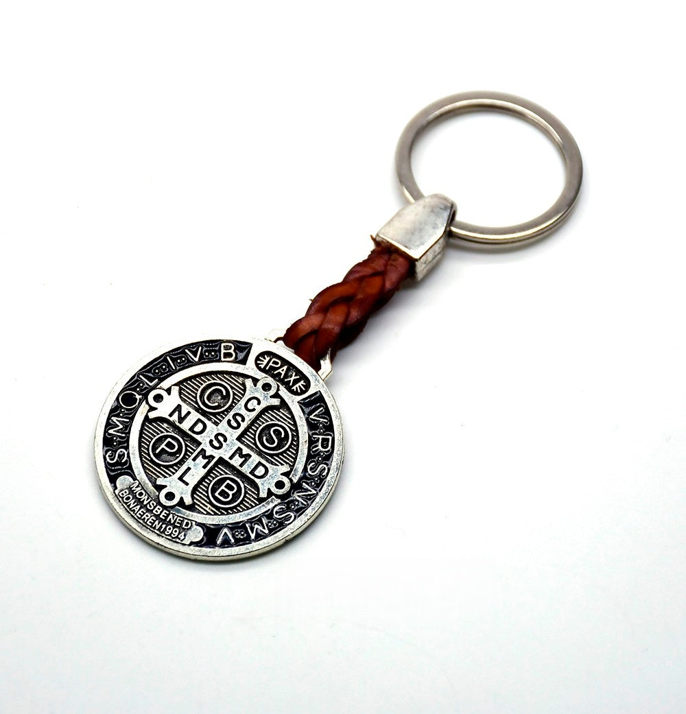 Holy Trinity Leather Keychain – Religious Metal Keyring Souvenir Gift