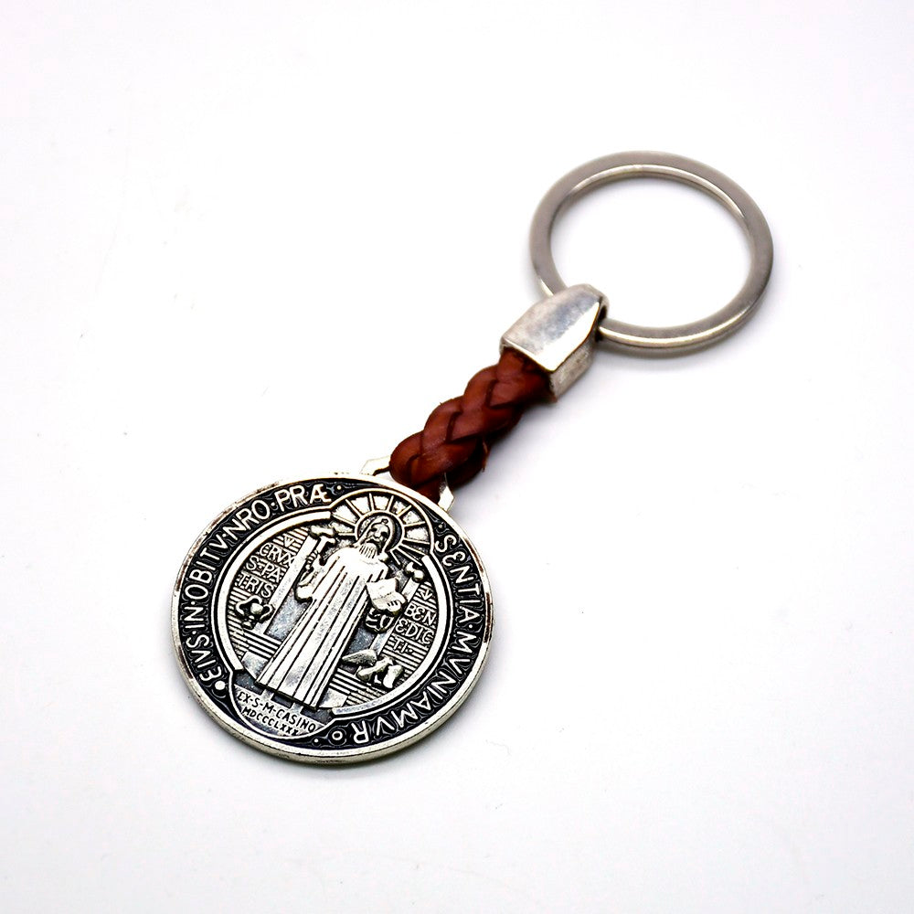 Holy Trinity Leather Keychain – Religious Metal Keyring Souvenir Gift