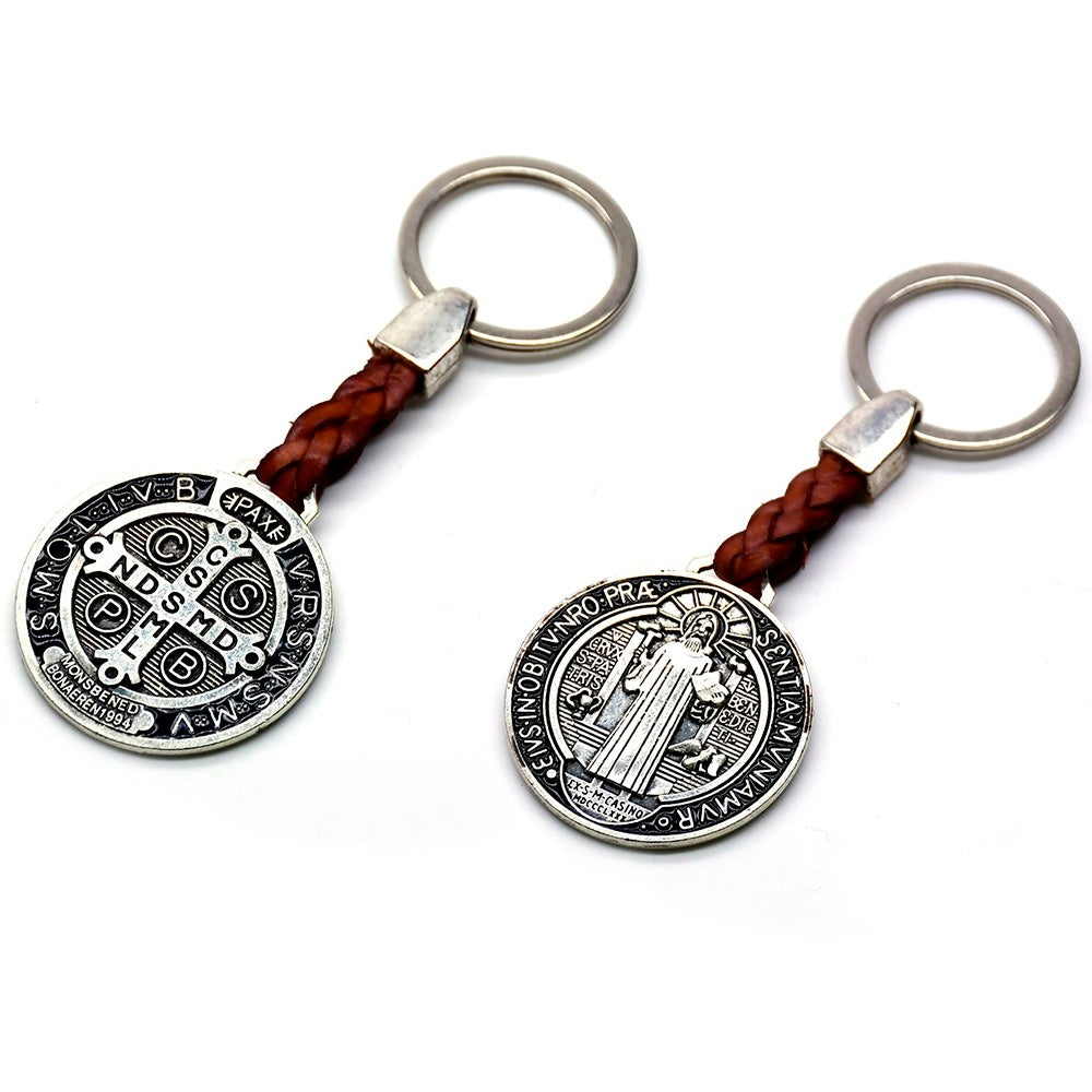 Holy Trinity Leather Keychain – Religious Metal Keyring Souvenir Gift