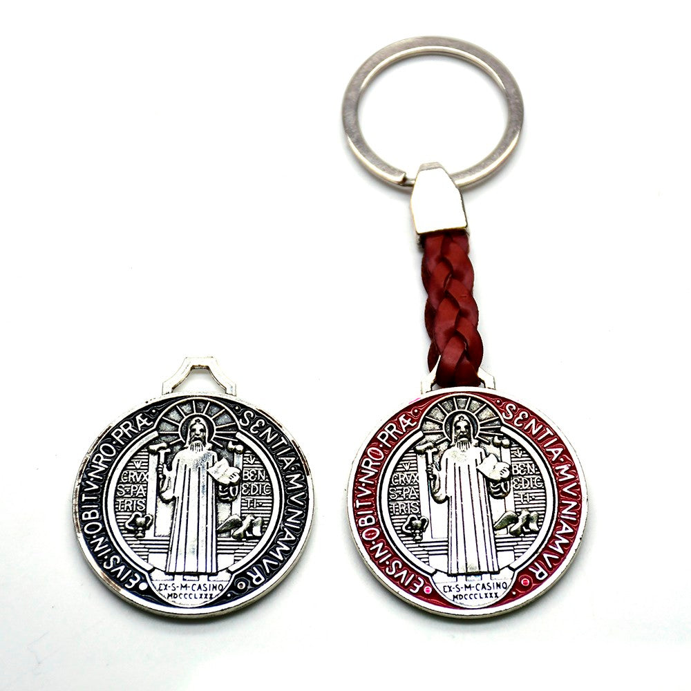 Holy Trinity Leather Keychain – Religious Metal Keyring Souvenir Gift