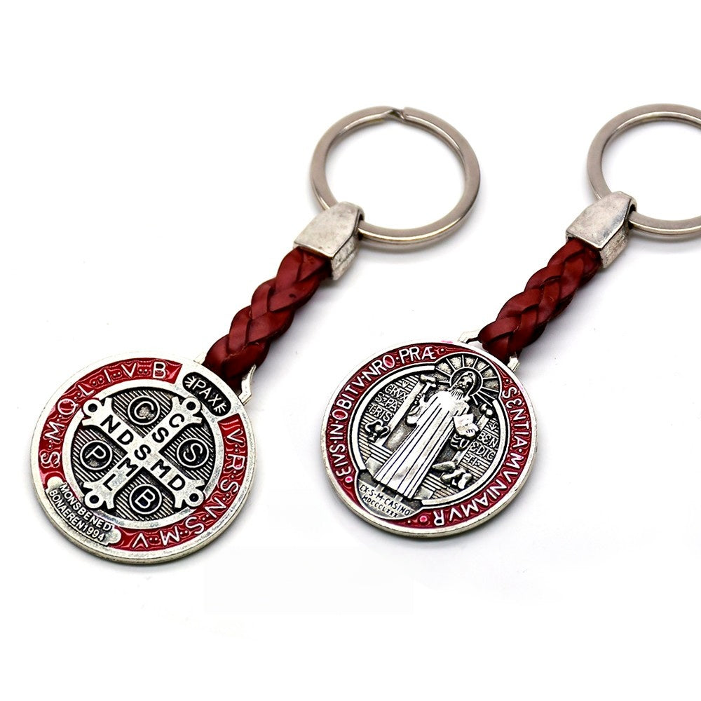 Holy Trinity Leather Keychain – Religious Metal Keyring Souvenir Gift