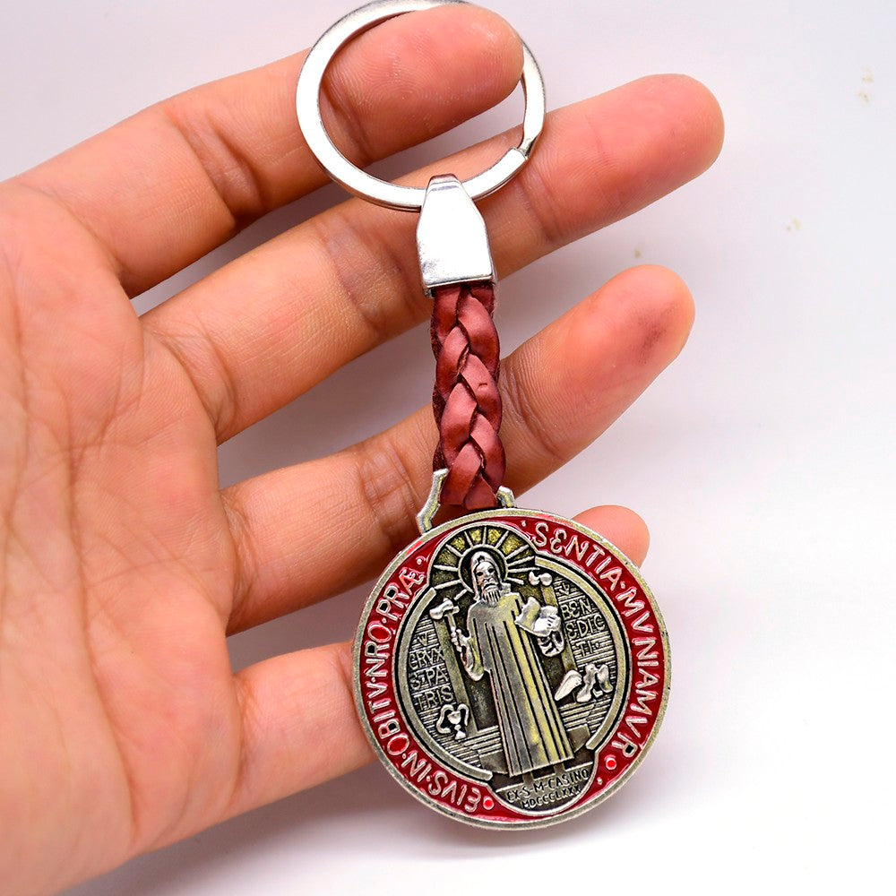 Holy Trinity Leather Keychain – Religious Metal Keyring Souvenir Gift