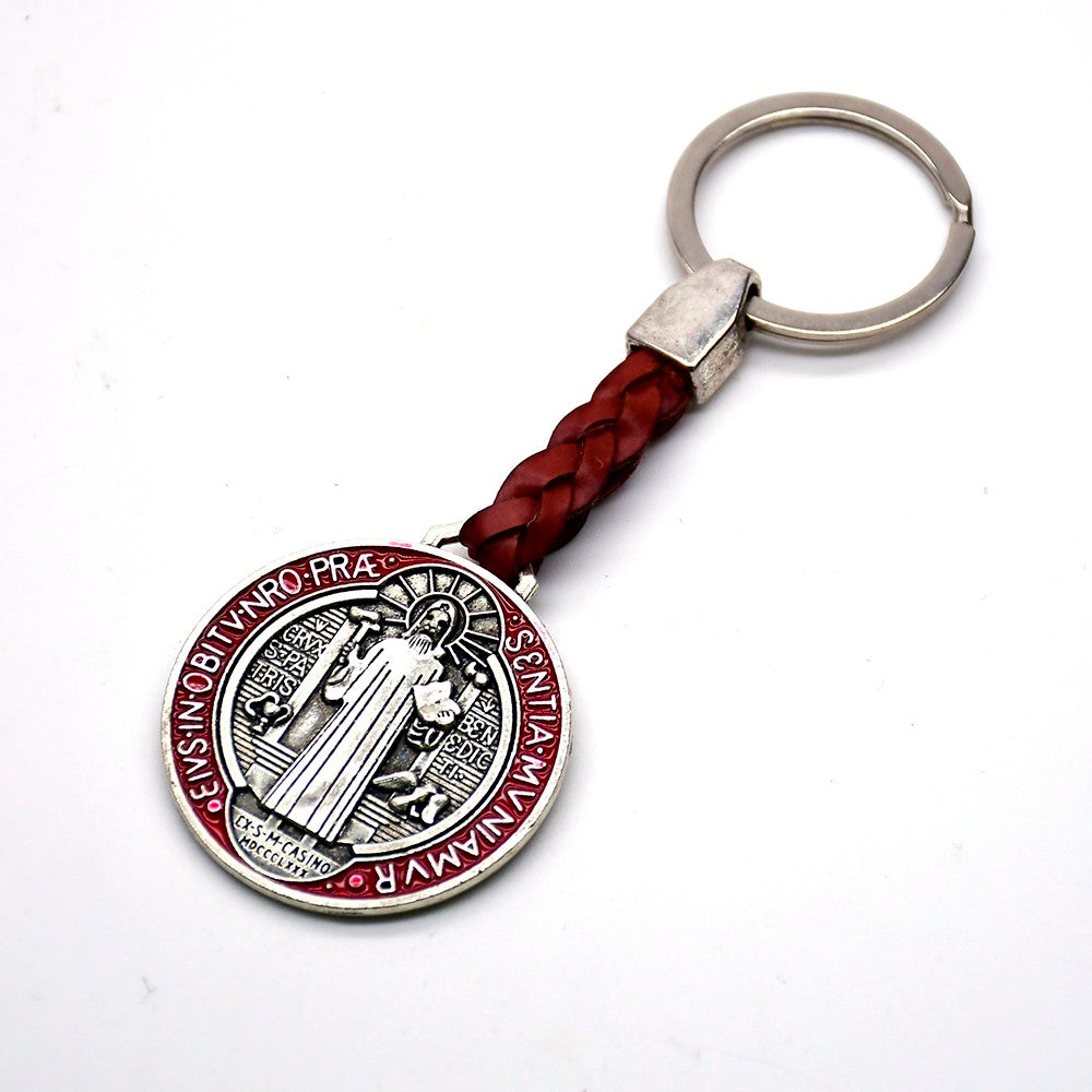 Holy Trinity Leather Keychain – Religious Metal Keyring Souvenir Gift