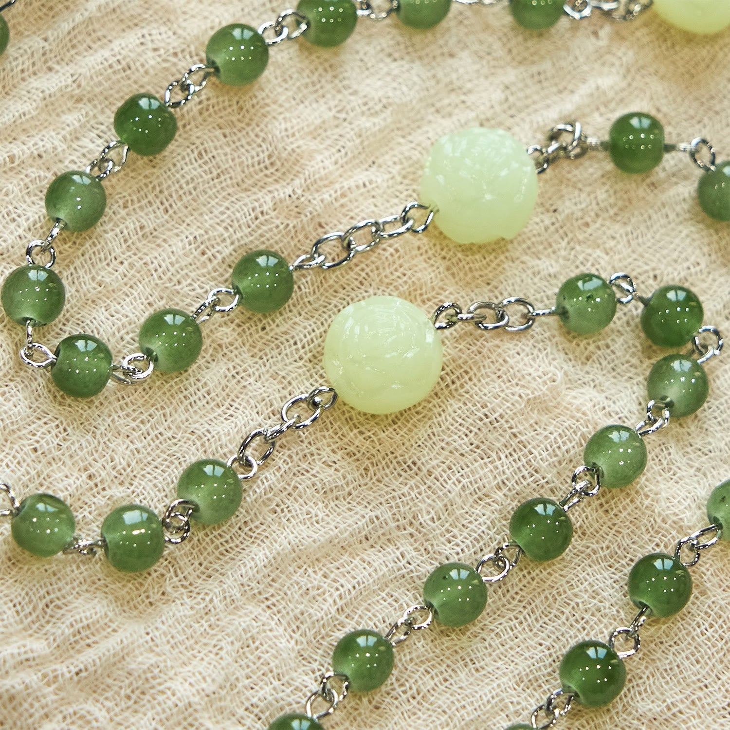 Jade & Luminous Rose Our Father Beads Glowing Faith Rosary: A Divine Companion