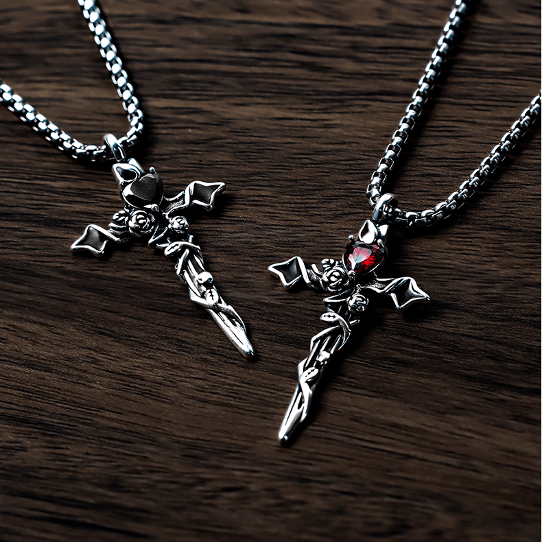 999 Sterling Silver 2colors Thorn Rose Crucifix Necklace: A Fusion of Gothic Elegance and Dark Romance