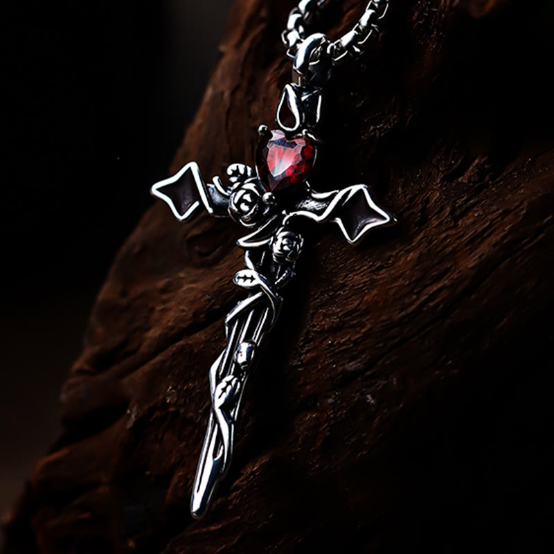 999 Sterling Silver 2colors Thorn Rose Crucifix Necklace: A Fusion of Gothic Elegance and Dark Romance