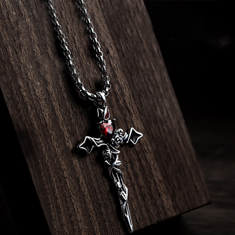 999 Sterling Silver 2colors Thorn Rose Crucifix Necklace: A Fusion of Gothic Elegance and Dark Romance