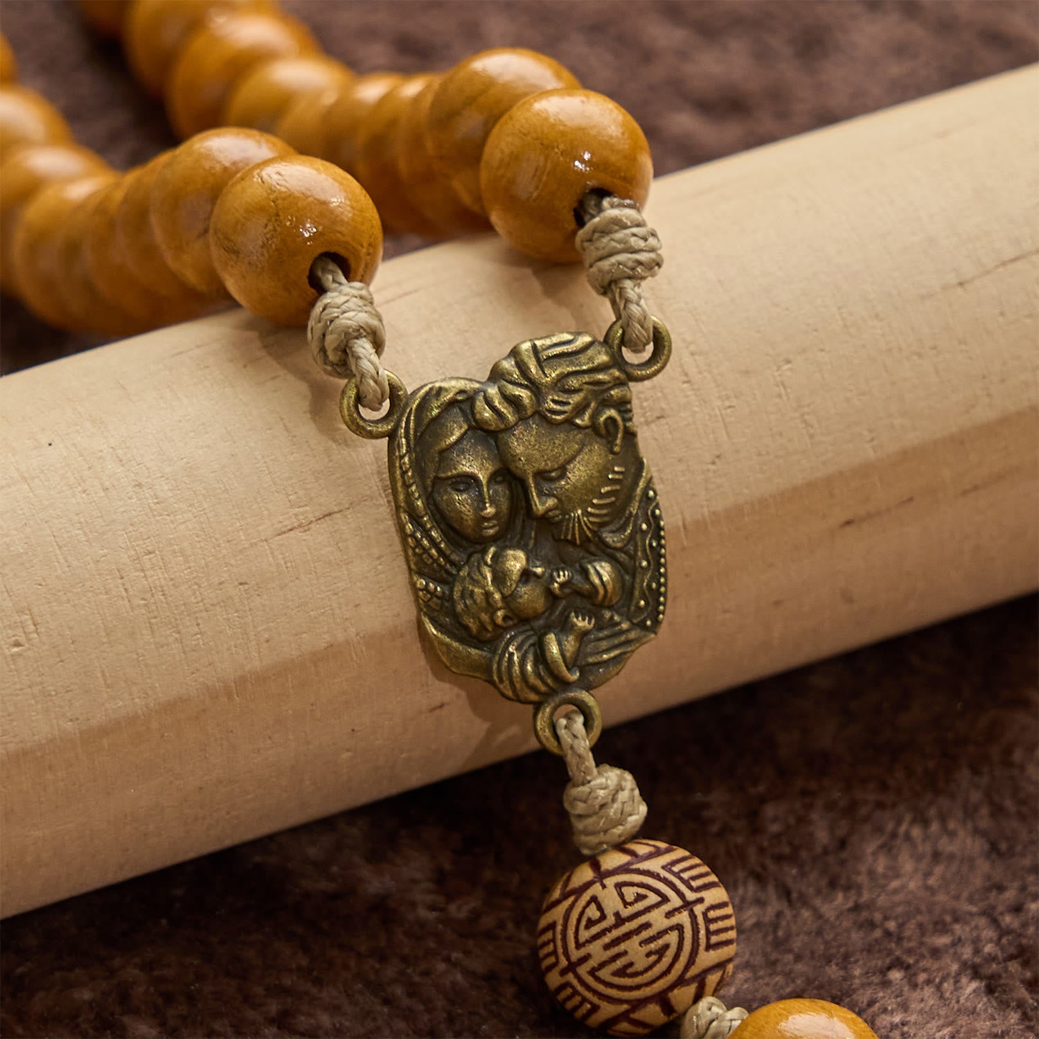 Holy Family & Crucifix of Handmade 10mm Olive Wood Bead Rosary for Holy Prayer