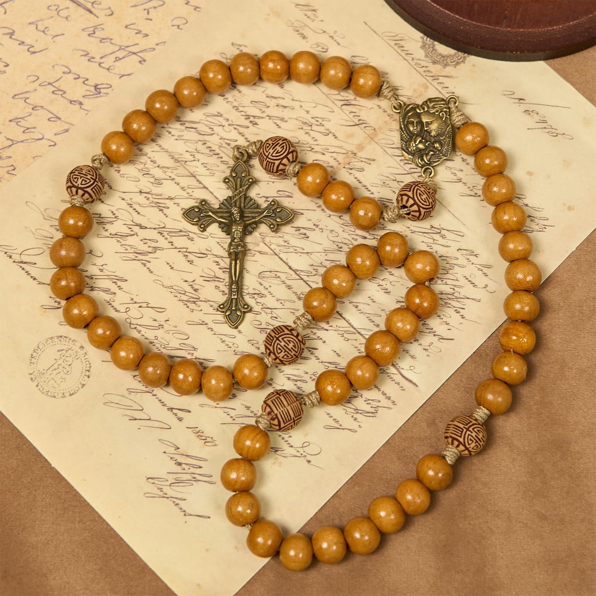 Holy Family & Crucifix of Handmade 10mm Olive Wood Bead Rosary for Holy Prayer