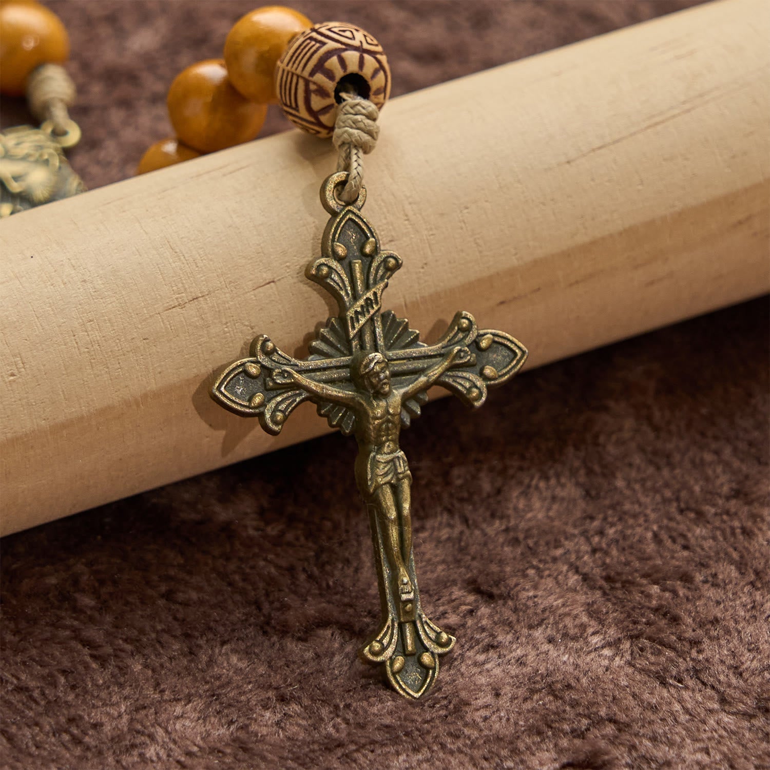 Holy Family & Crucifix of Handmade 10mm Olive Wood Bead Rosary for Holy Prayer
