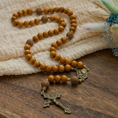 Holy Family & Crucifix of Handmade 10mm Olive Wood Bead Rosary for Holy Prayer