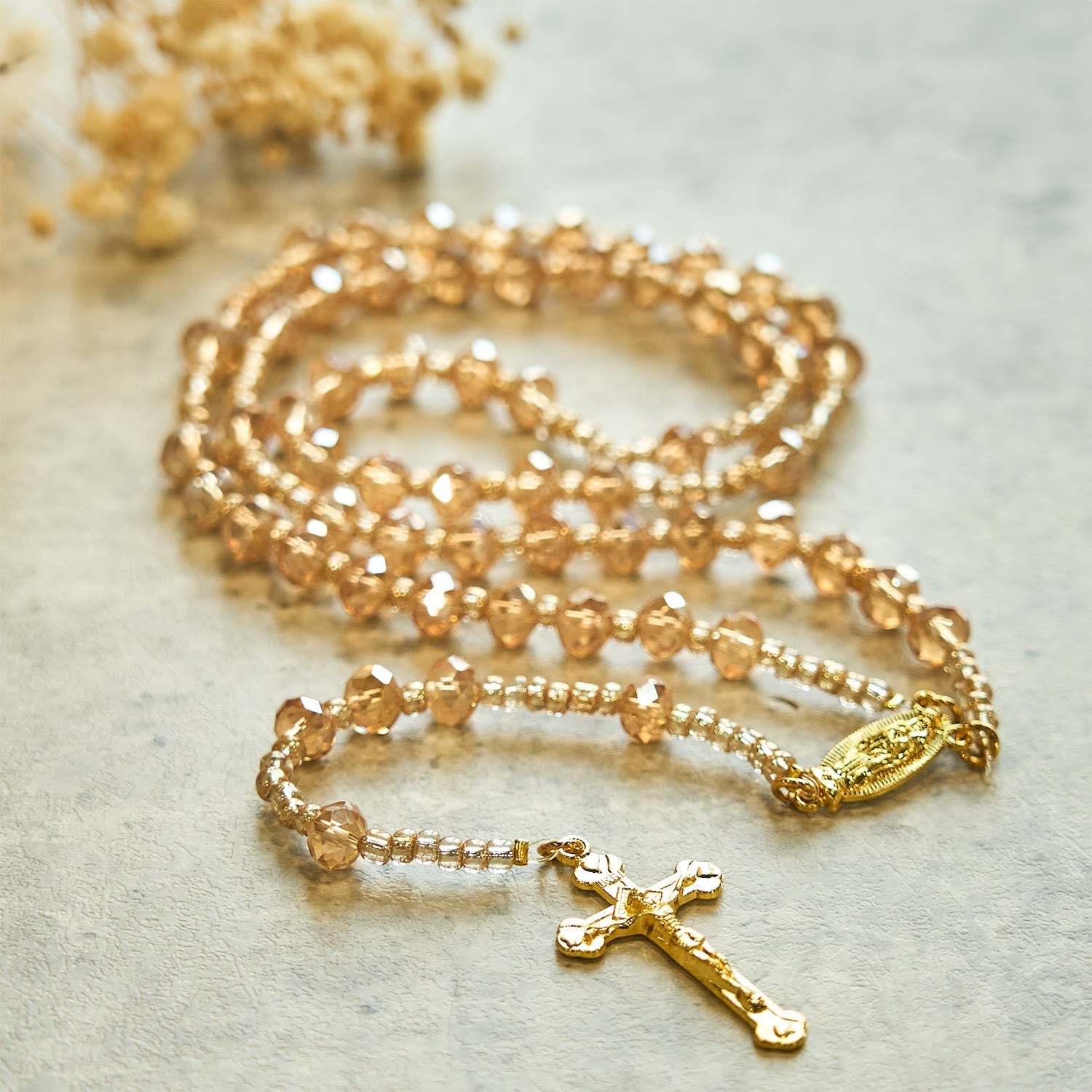 Champagne Crystal Our Lady of Guadalupe Rosary: A Divine Sparkle