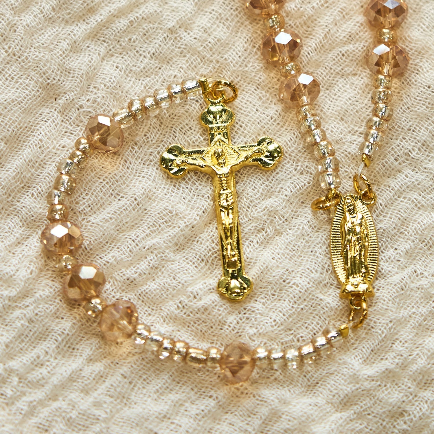 Champagne Crystal Our Lady of Guadalupe Rosary: A Divine Sparkle