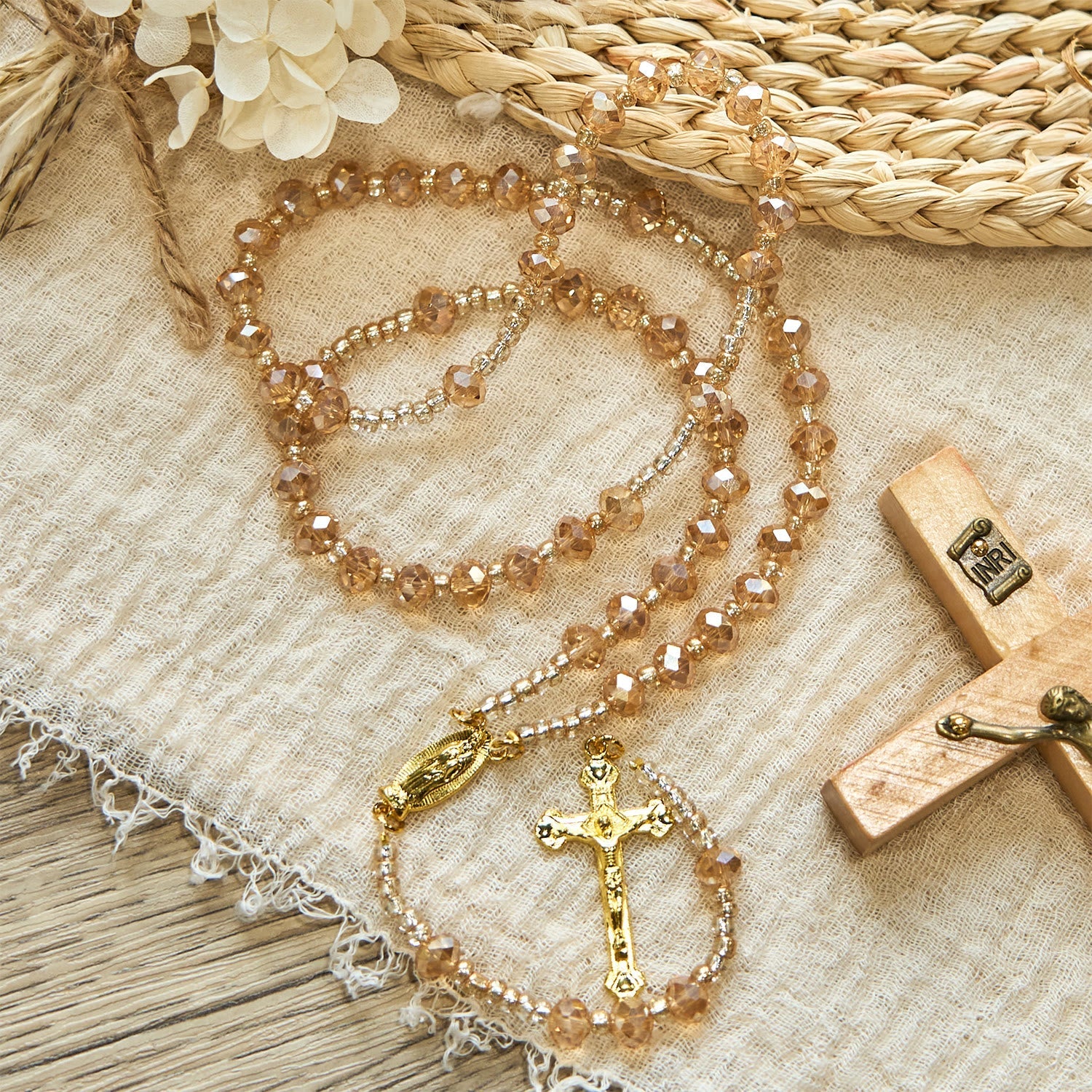 Champagne Crystal Our Lady of Guadalupe Rosary: A Divine Sparkle