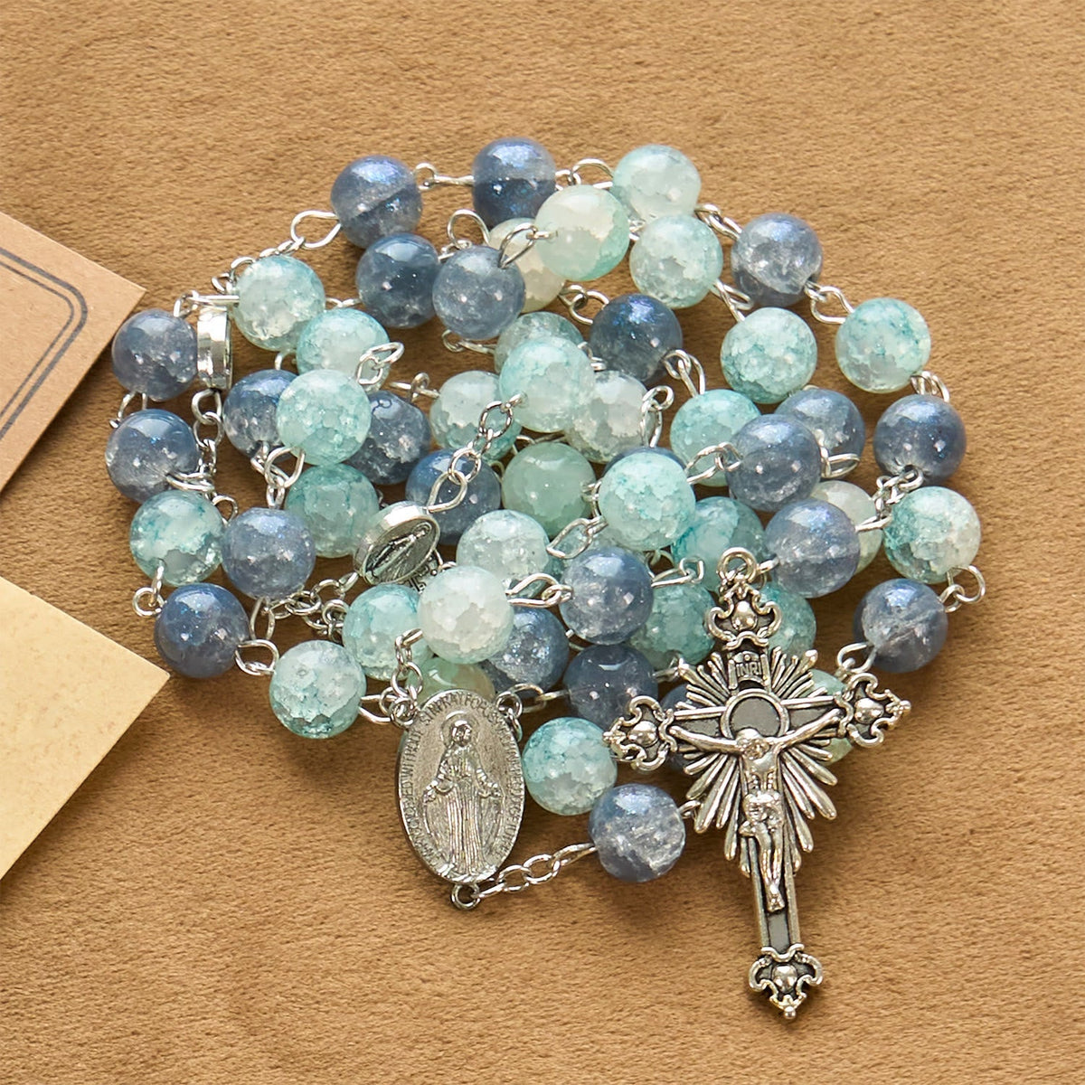 Handmade Original Grey Blue Rosary with Miraculous Medal: A Unique Expression of Faith