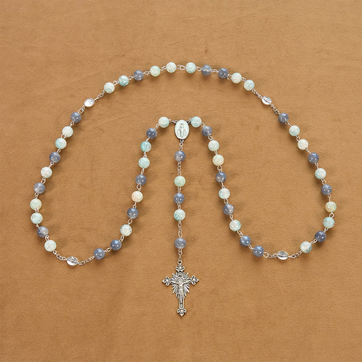 Handmade Original Grey Blue Rosary with Miraculous Medal: A Unique Expression of Faith