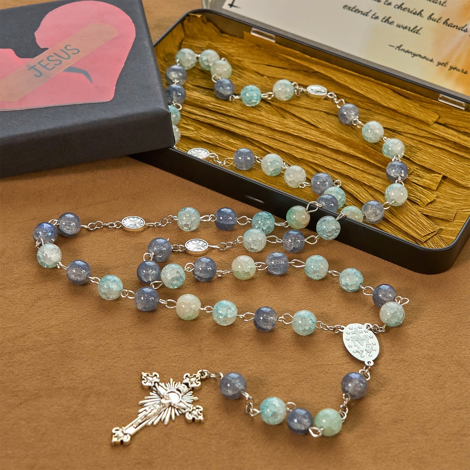 Handmade Original Grey Blue Rosary with Miraculous Medal: A Unique Expression of Faith