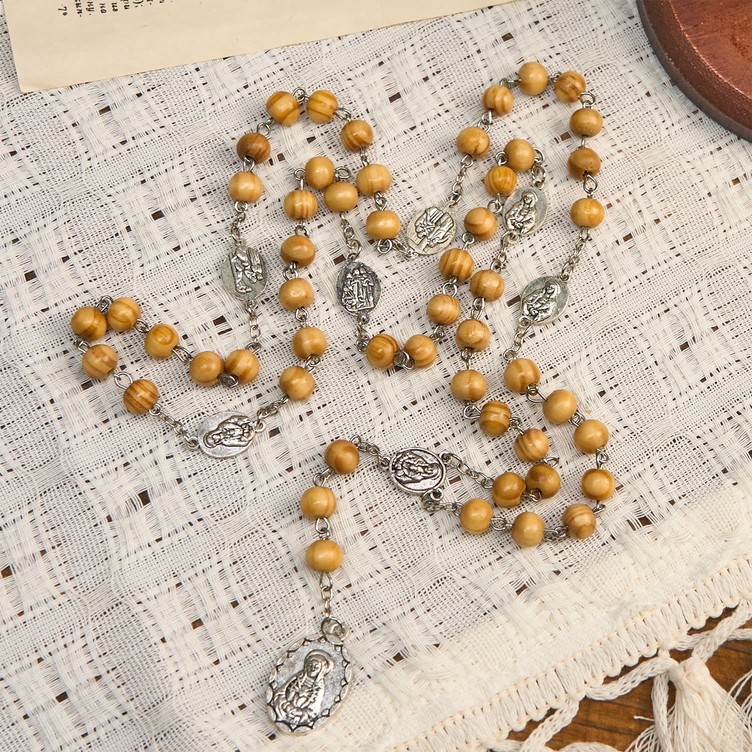 Olive Wood Seven Sorrows Rosary Featuring Our Lady Medal: Divine Devotion in Every Bead