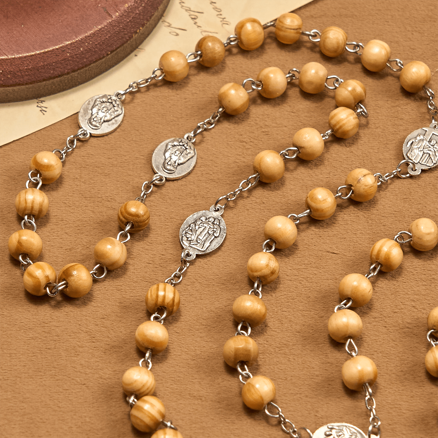 Olive Wood Seven Sorrows Rosary Featuring Our Lady Medal: Divine Devotion in Every Bead