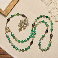 Exquisite Green Agate Rosary with Pardon Crucifix & Holy Family: Graceful Spiritual Narrative