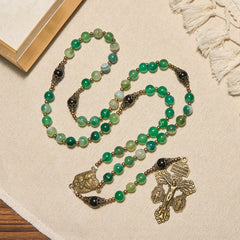 Exquisite Green Agate Rosary with Pardon Crucifix & Holy Family: Graceful Spiritual Narrative