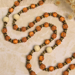 Exquisite Wooden Rose Beads with Bronze Crucifix & Miraculous Medal Rosary