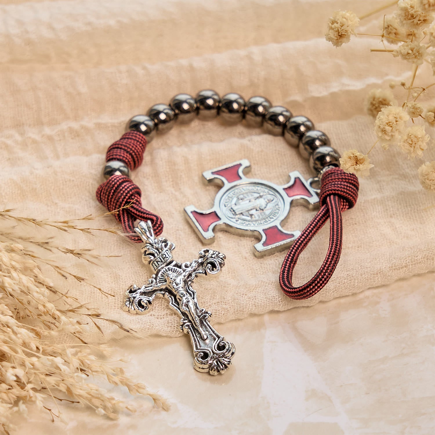 All-Place Portable Paracord Pocket Rosary with Crucifix & St. Benedict: Faith for Every Spot