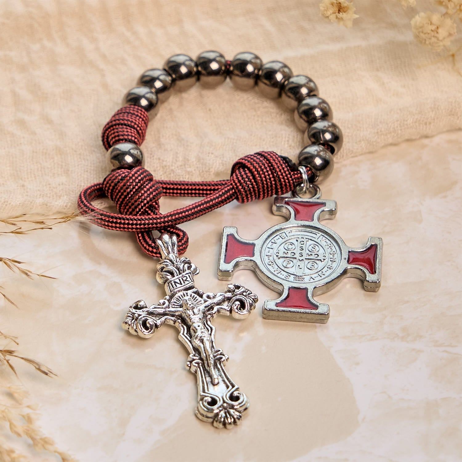 All-Place Portable Paracord Pocket Rosary with Crucifix & St. Benedict: Faith for Every Spot