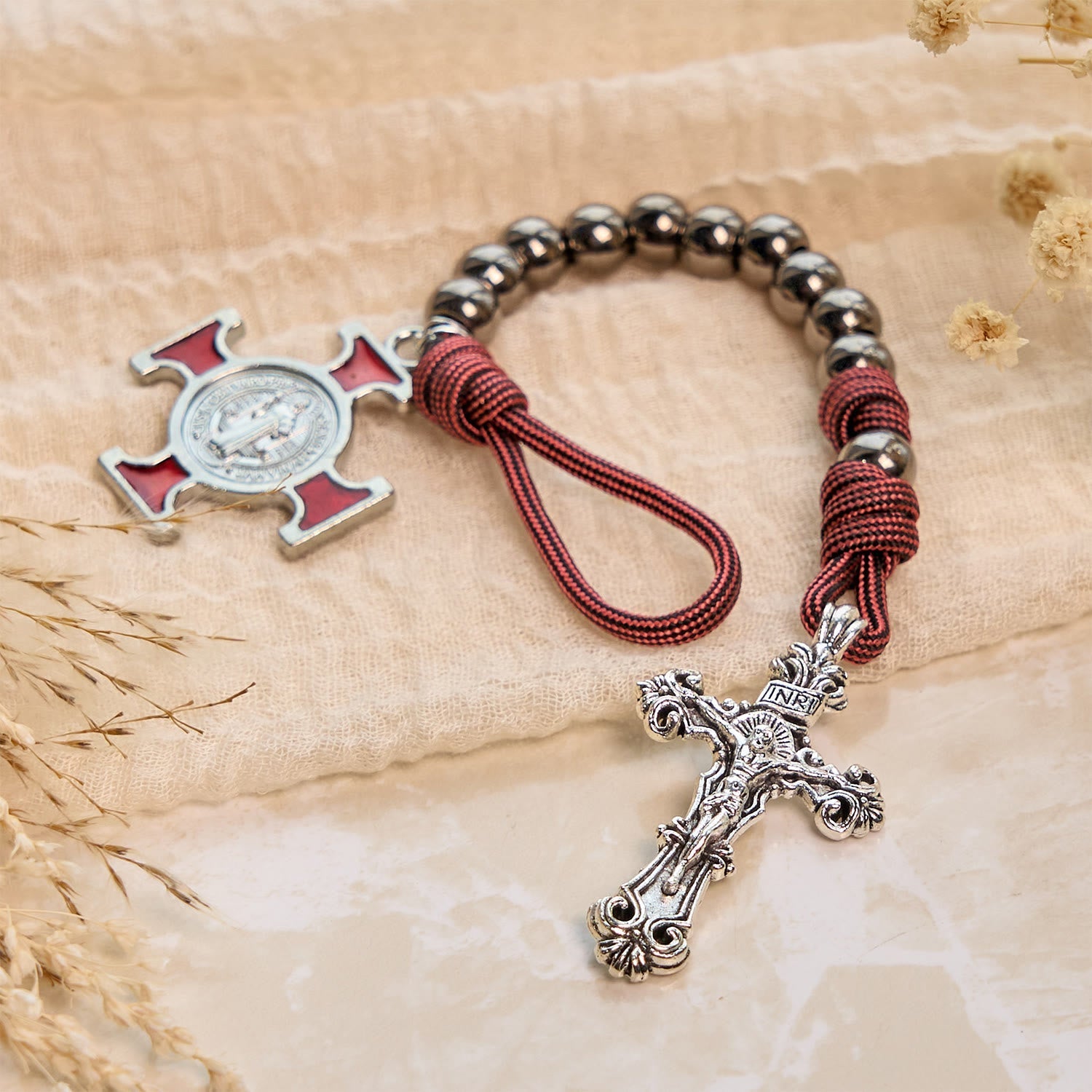 All-Place Portable Paracord Pocket Rosary with Crucifix & St. Benedict: Faith for Every Spot