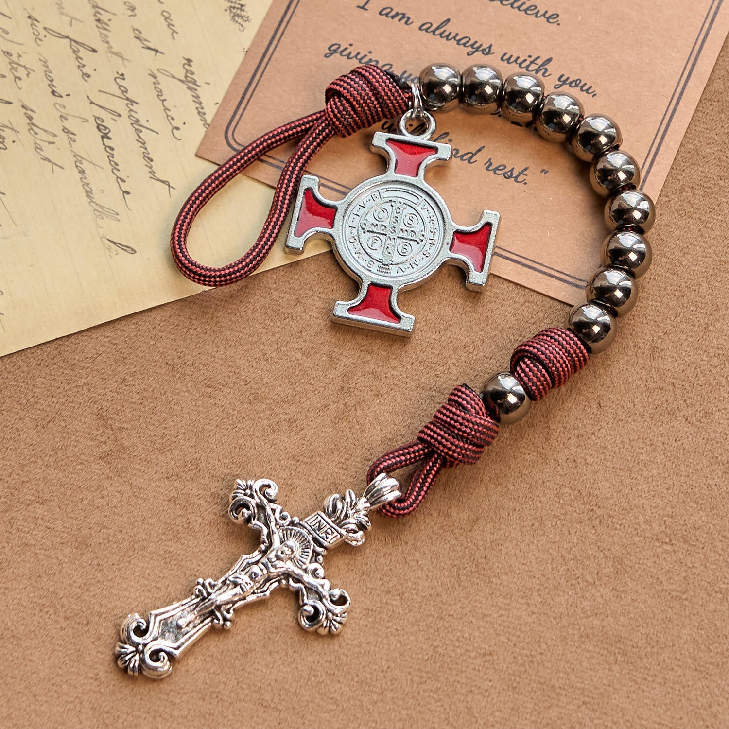 All-Place Portable Paracord Pocket Rosary with Crucifix & St. Benedict: Faith for Every Spot