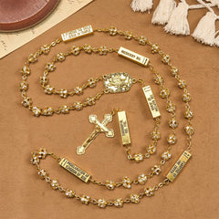 Our Lady of Fátima & Crucifix of 8 mm Round Golden Metal Gems Alloy Chain Rosary