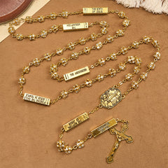 Our Lady of Fátima & Crucifix of 8 mm Round Golden Metal Gems Alloy Chain Rosary
