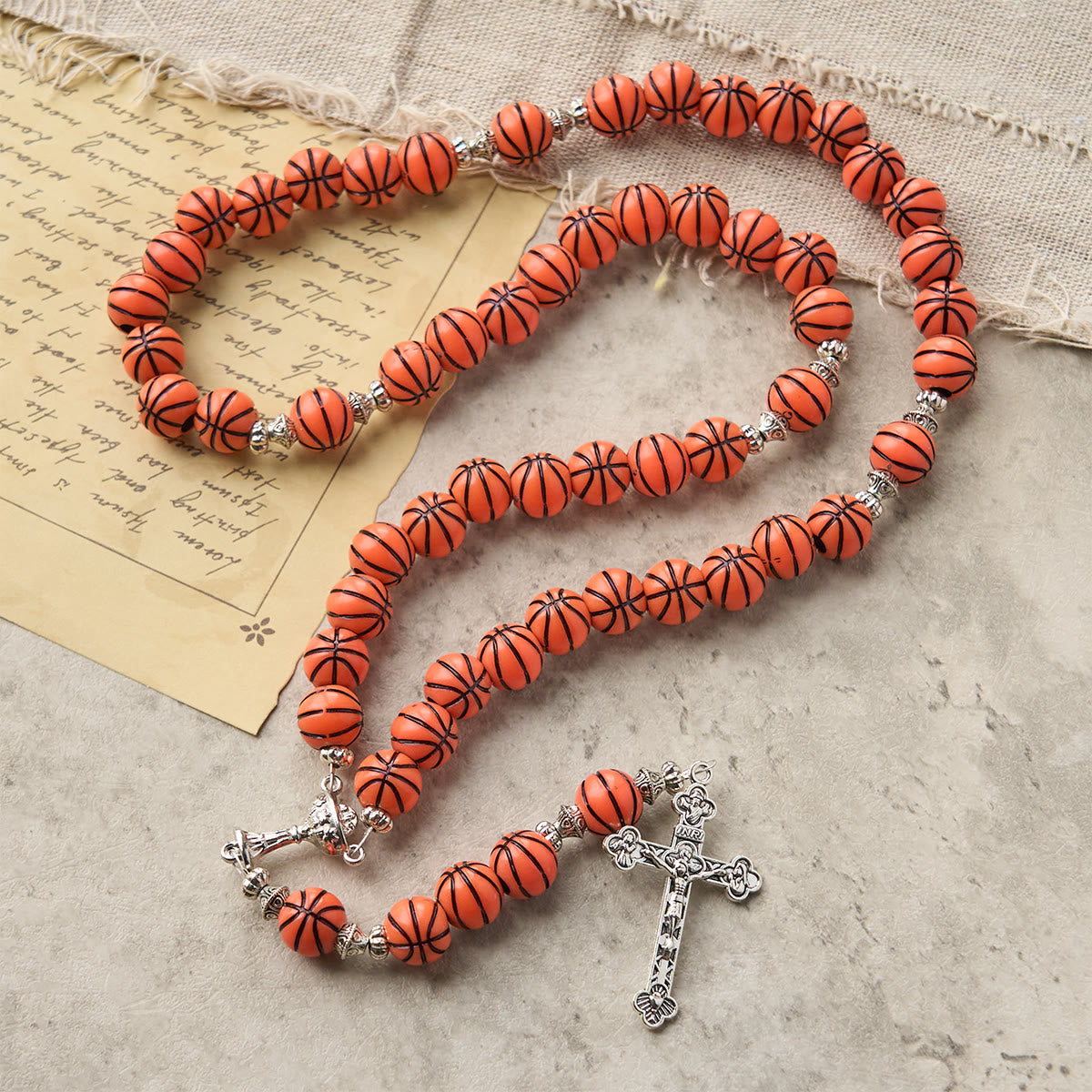 Sports Prayer Basketball Beads Rosary with Silver Holy Chalice & Crucifix