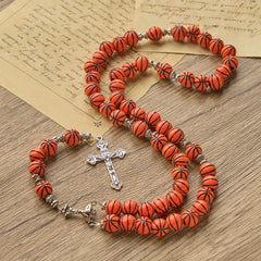 Sports Prayer Basketball Beads Rosary with Silver Holy Chalice & Crucifix