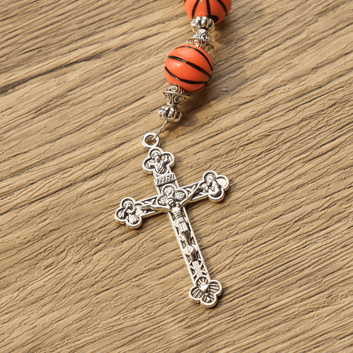 Sports Prayer Basketball Beads Rosary with Silver Holy Chalice & Crucifix