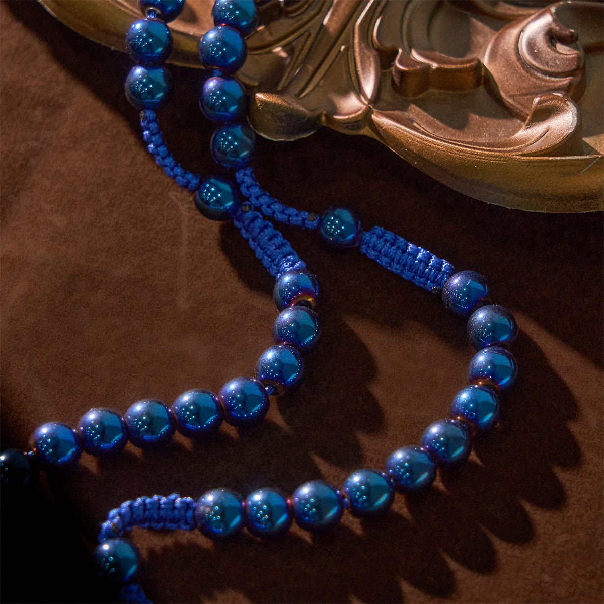 Royal Blue Metal Ball Beads Shiny Minimalist Rosary