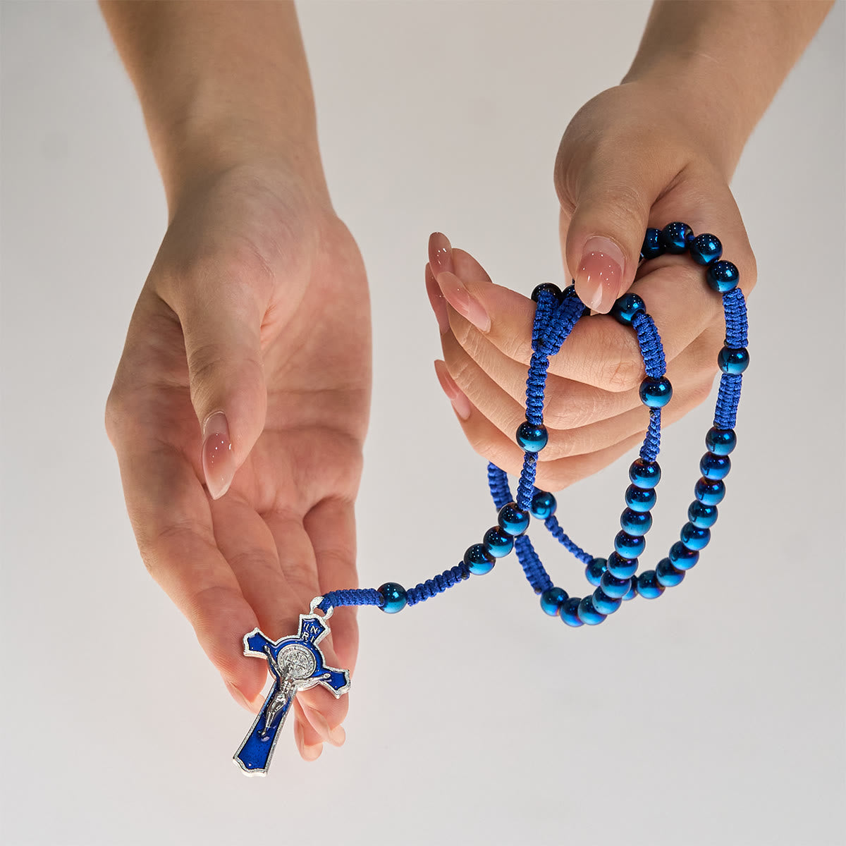 Royal Blue Metal Ball Beads Shiny Minimalist Rosary