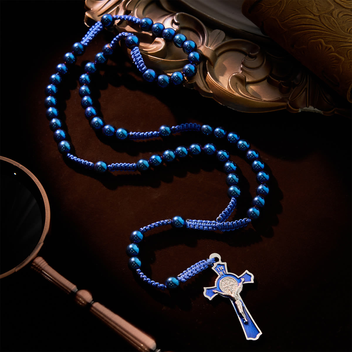 Royal Blue Metal Ball Beads Shiny Minimalist Rosary