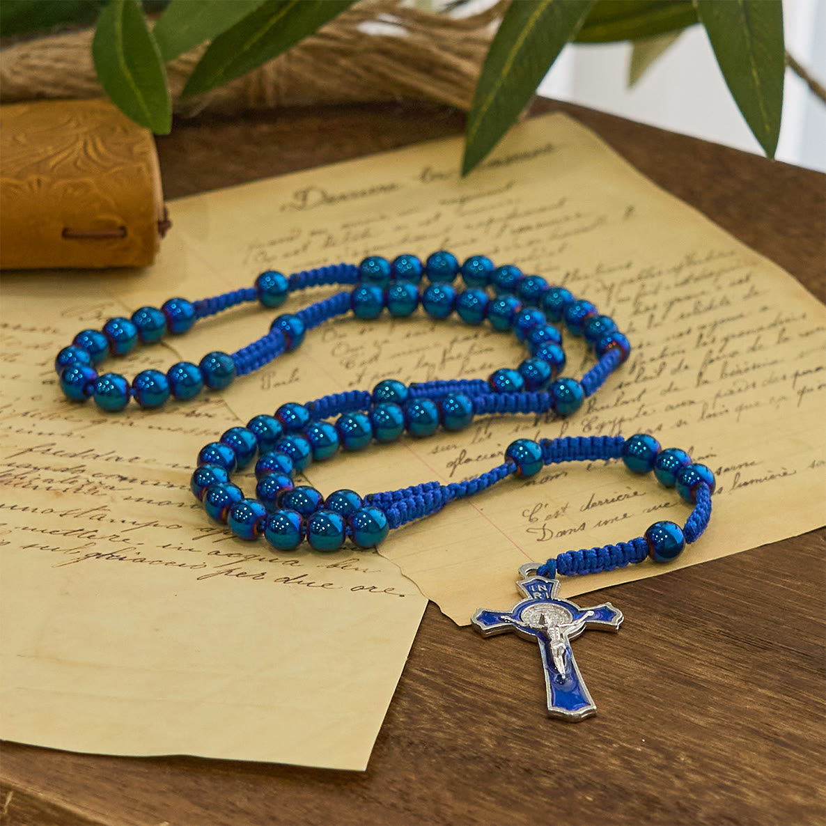 Royal Blue Metal Ball Beads Shiny Minimalist Rosary