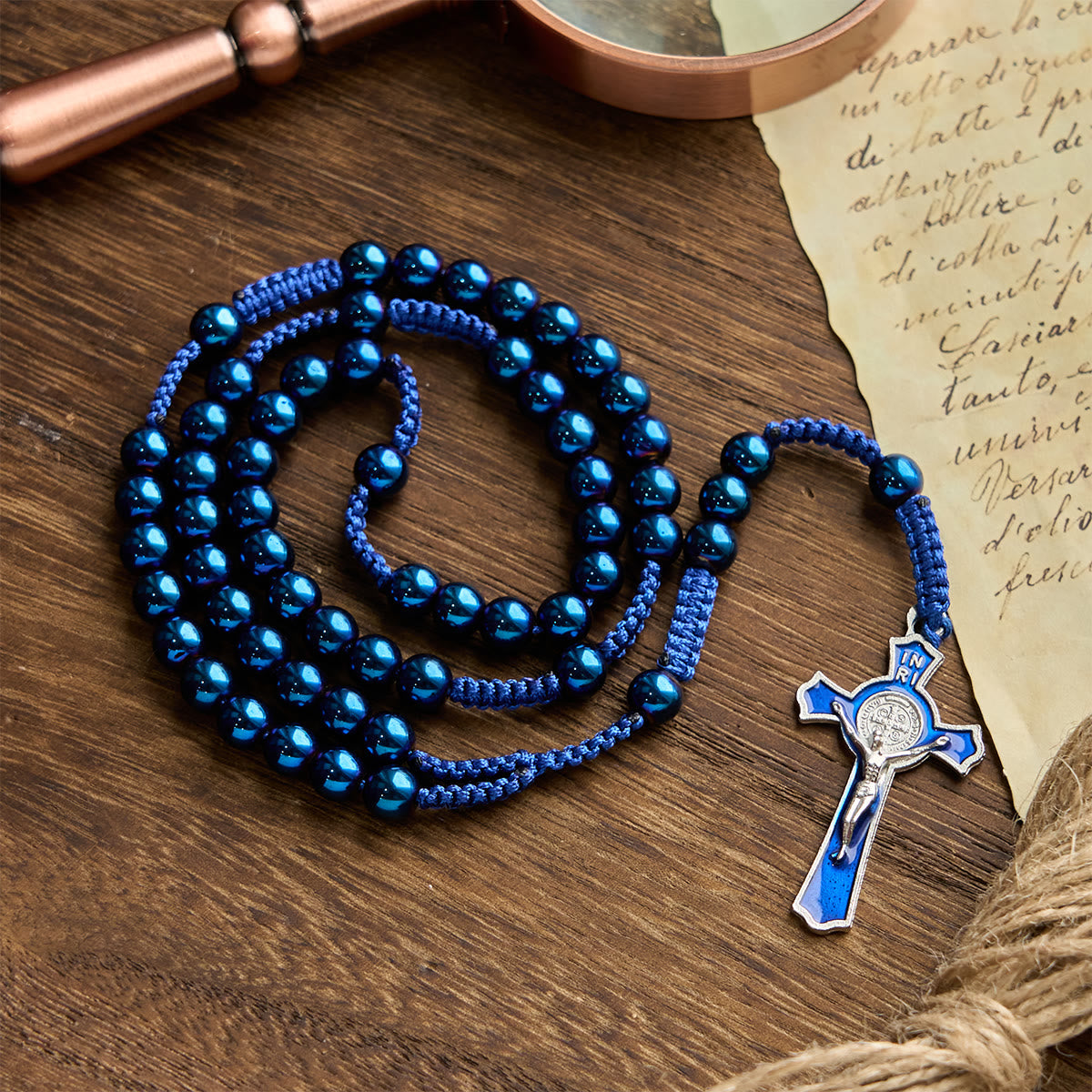 Royal Blue Metal Ball Beads Shiny Minimalist Rosary