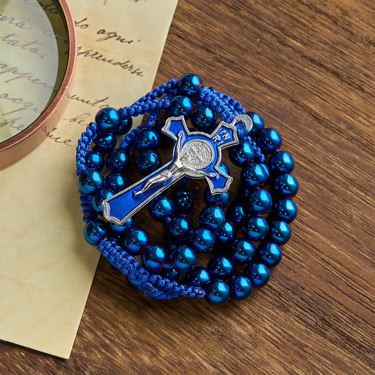 Royal Blue Metal Ball Beads Shiny Minimalist Rosary