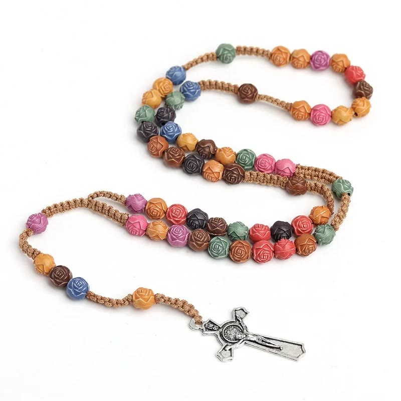Multicolor Catholic Prayer Rose Beads Rosary